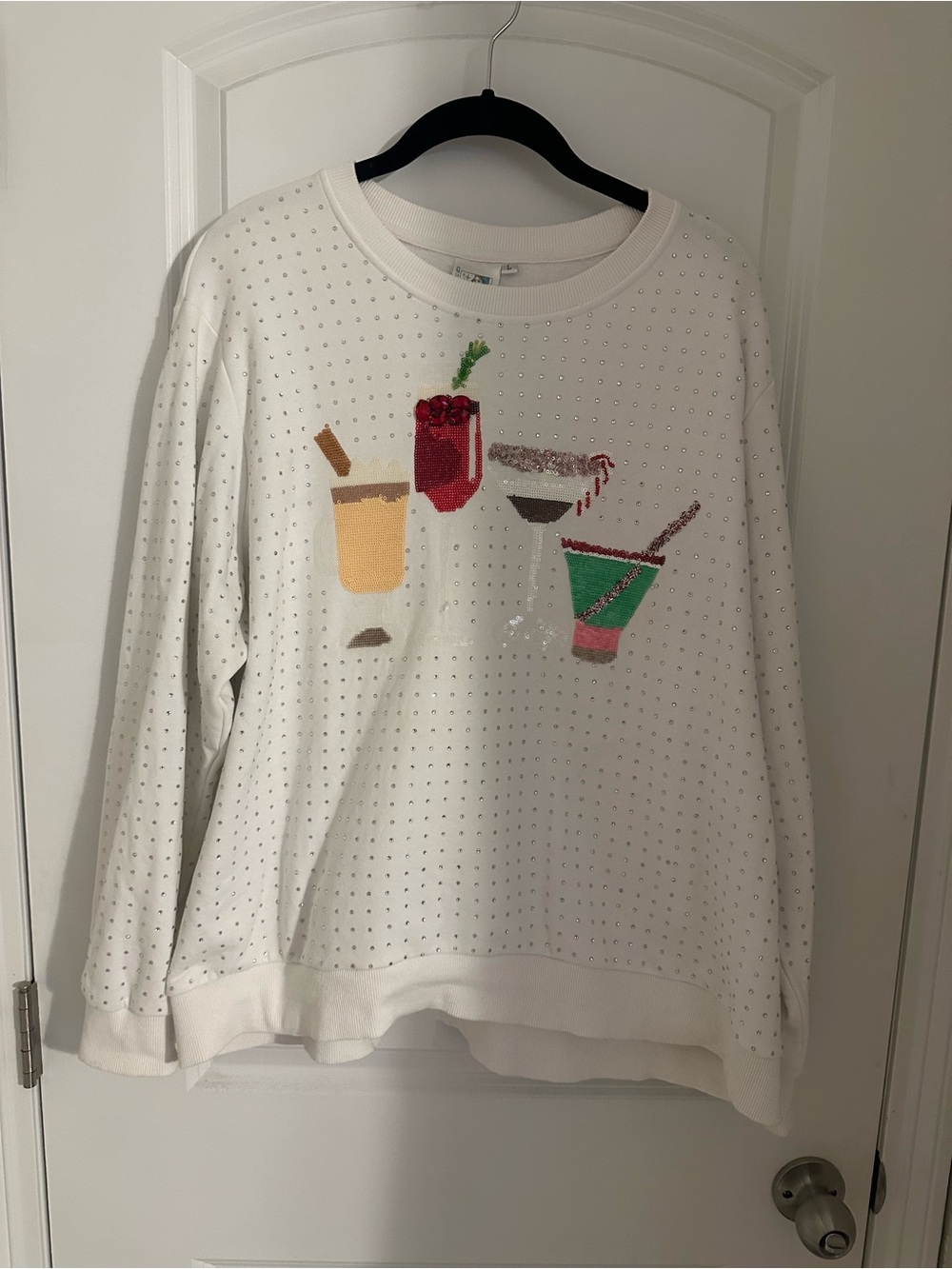 Queen of Sparkles Christmas Drink Rhinestone Sweater - Large